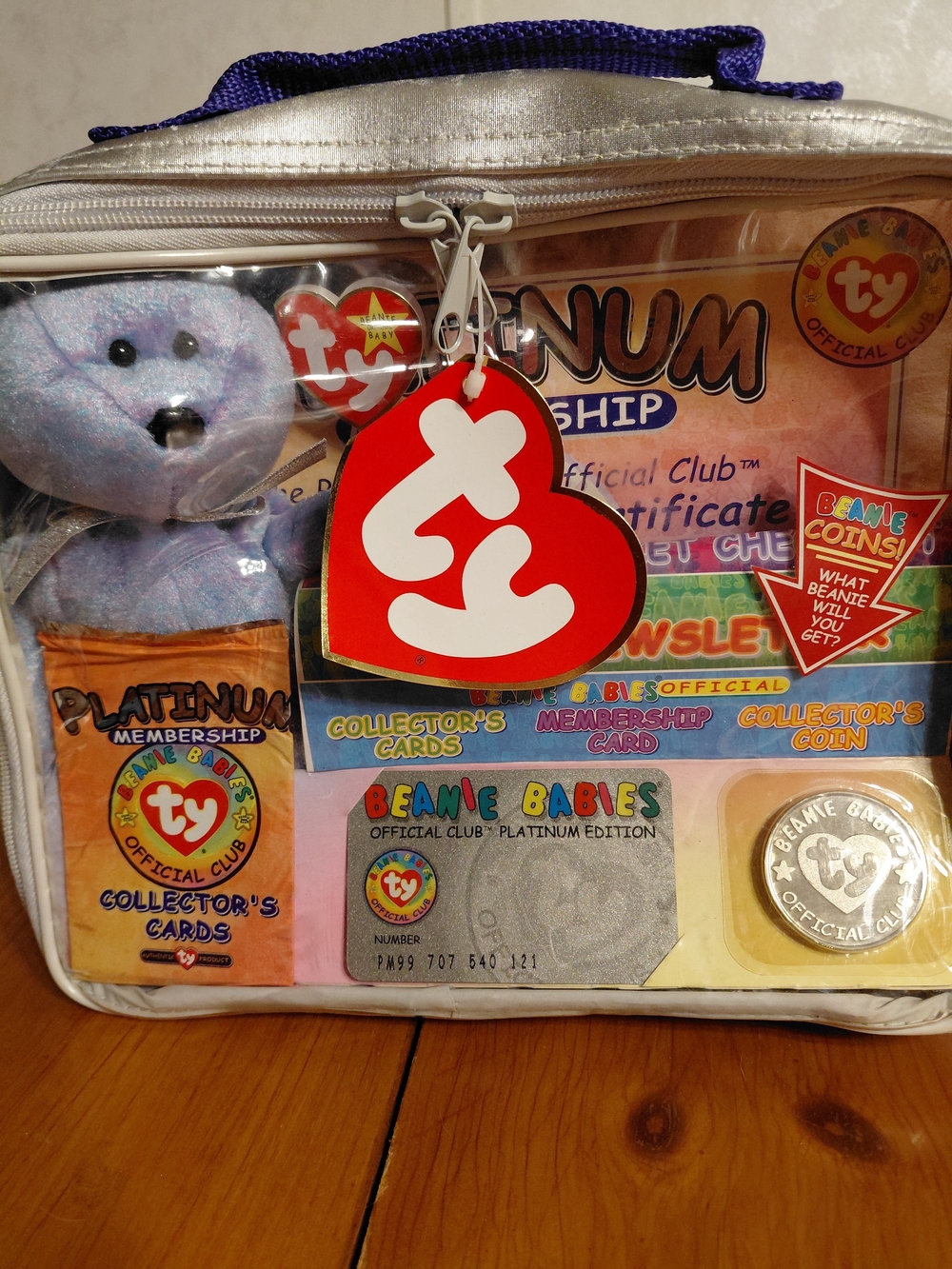 Ty Purple Plush Bear Platinum Membership Set with Heart Tag